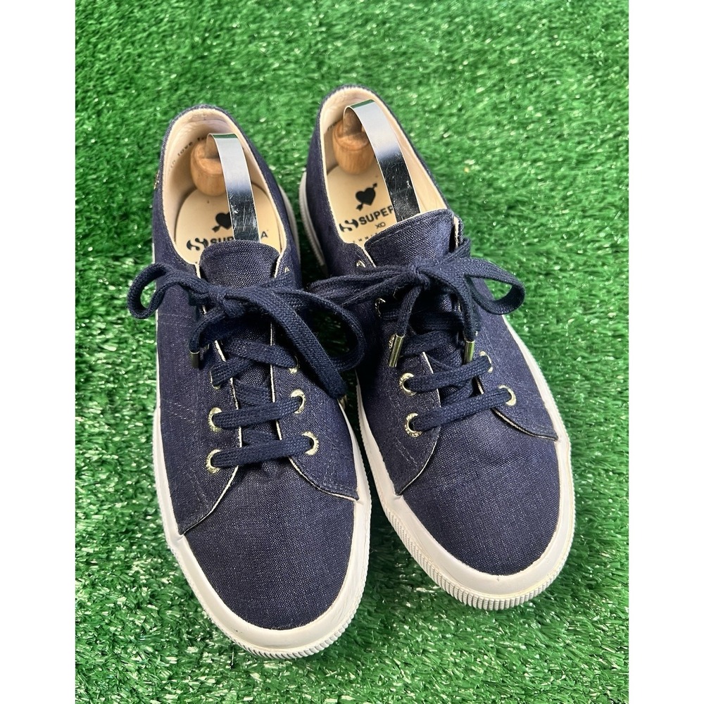 Superga X Jennifer Mayer Collab Navy Denim Sneakers 37.5 US 7 EUC Shoes - Picture 2 of 8